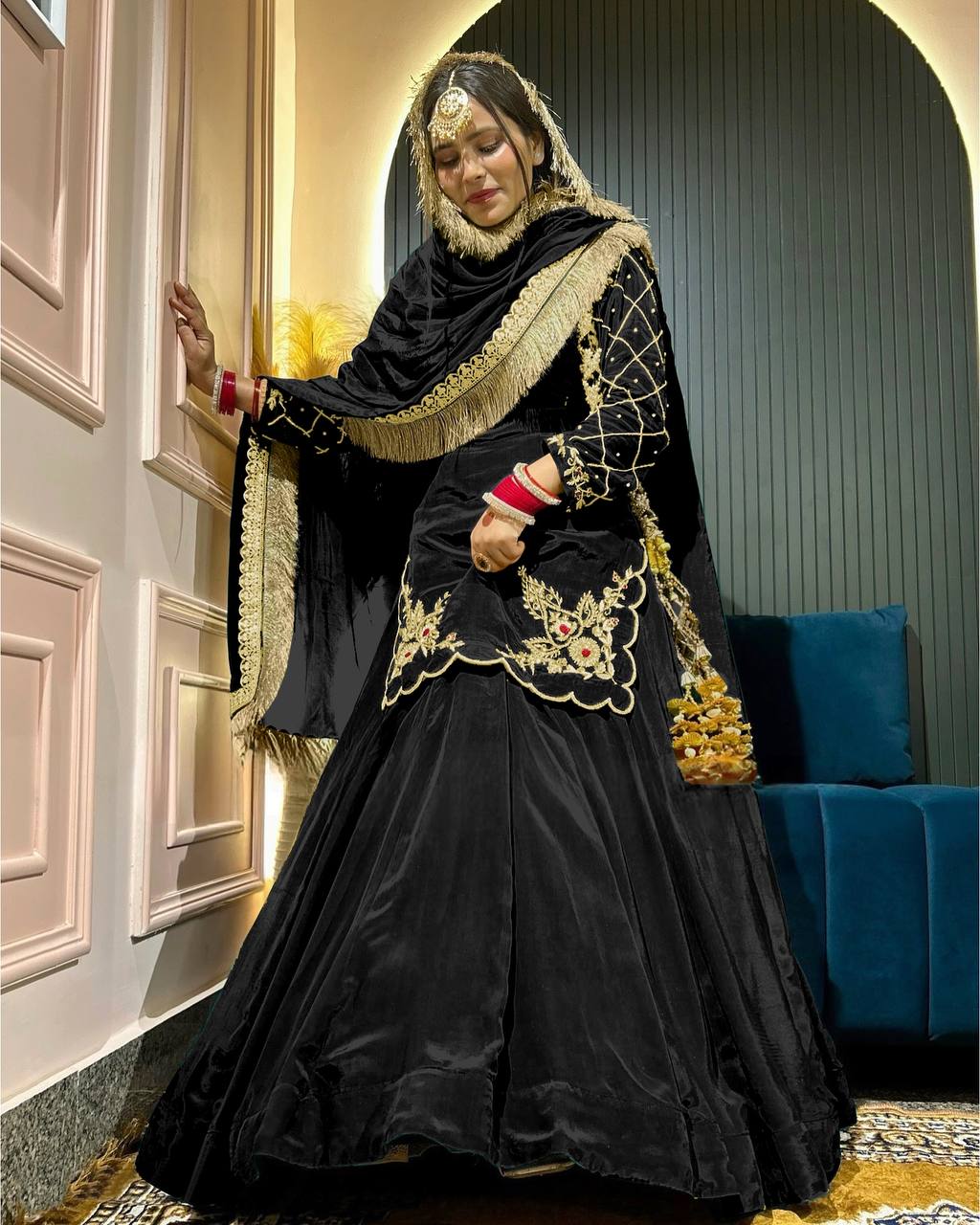 ZAHRA Black Silk Embroidered Abaya Style Gown with Dupatta, Islamic Wedding Dress for Women, Sizes M L XL XXL All AVILABLE