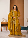 Designer Party Wear Top, Sharara Palazzo & Dupatta in NC Vichitra with Hand Work | ND-5064