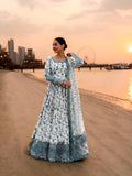 White Georgette & Organza Silk Embroidered Gown — Wedding & Festive Wear