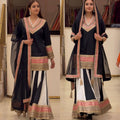 Designer Party Wear Natural Crep Silk Embroidered Top with Sharara Palazzo and Dupatta