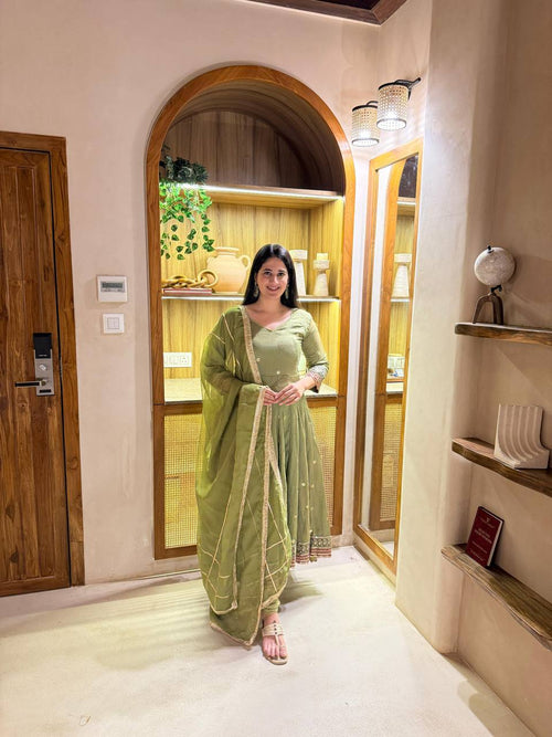 Designer Anarkali Suit in Heavy NC Vichitra Silk with Sequence & Embroidery Work | ND-5061 - front view | Zahra London