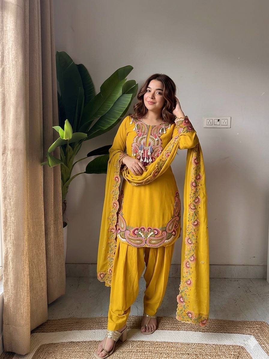 Designer Top, Farshi & Dupatta in Pure Heavy Georgette with Embroidery Thread Work | SRK-5348