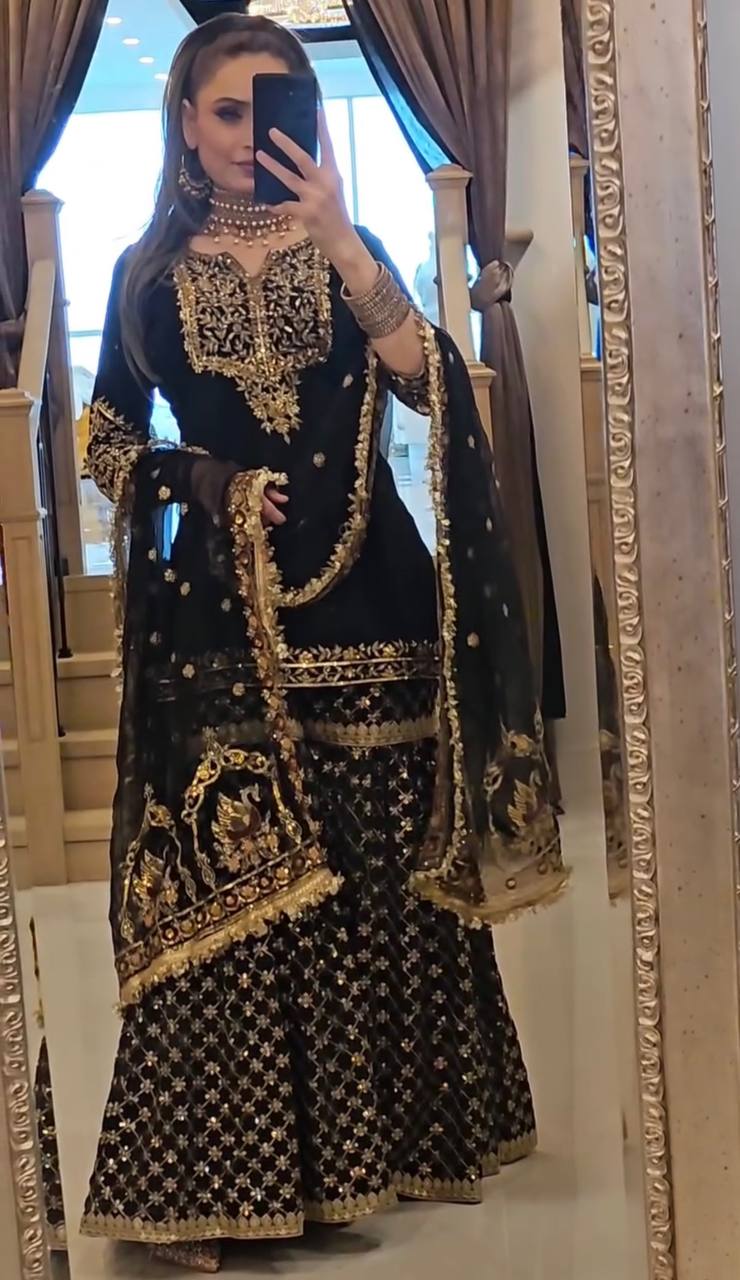 Faux Georgette Sequin Embroidered Sharara Dupatta Set — Festive Wear