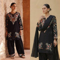 Designer Party Wear Top with Farshi Salwar & Dupatta in Heavy Roman Silk with Embroidery | ND-5058