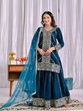 Designer Party Wear Top, Sharara Palazzo & Dupatta in Pure Heavy Viscous Velvet with Multi Needle Sequence