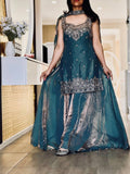 Designer Frendy Silk Bead & Sequin Embroidered Top Palazzo & Dupatta Set