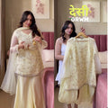 Designer Party Wear Crunchy Georgette Silk Embroidered Top with Sharara Palazzo and Dupatta