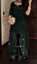 Designer Natural Crepe Silk Diamond Hand Work & Sequin Embroidered Top Farshi Salwar & Organza Dupatta Set