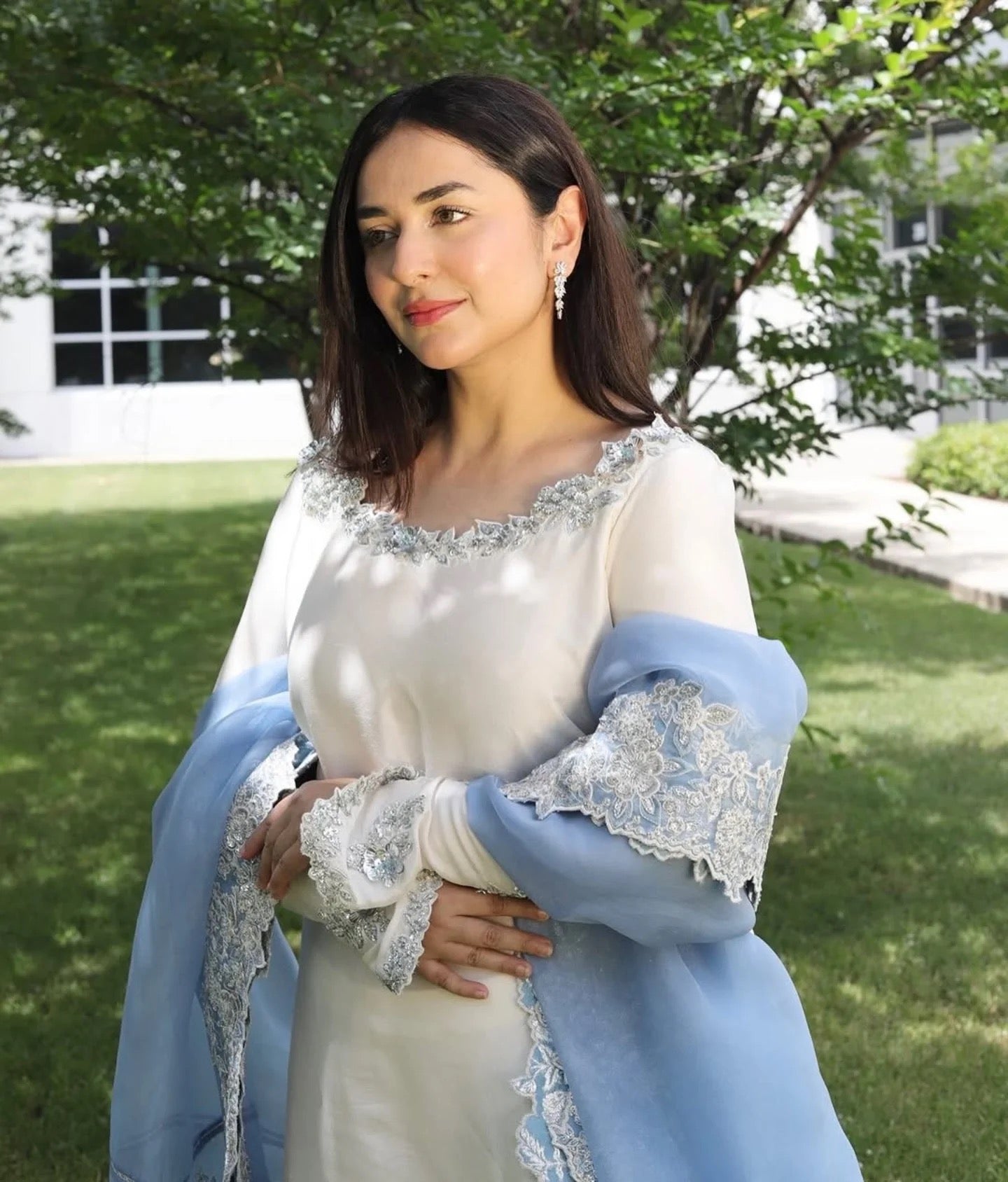 White Roman Glass Sequins Palazzo Suit
