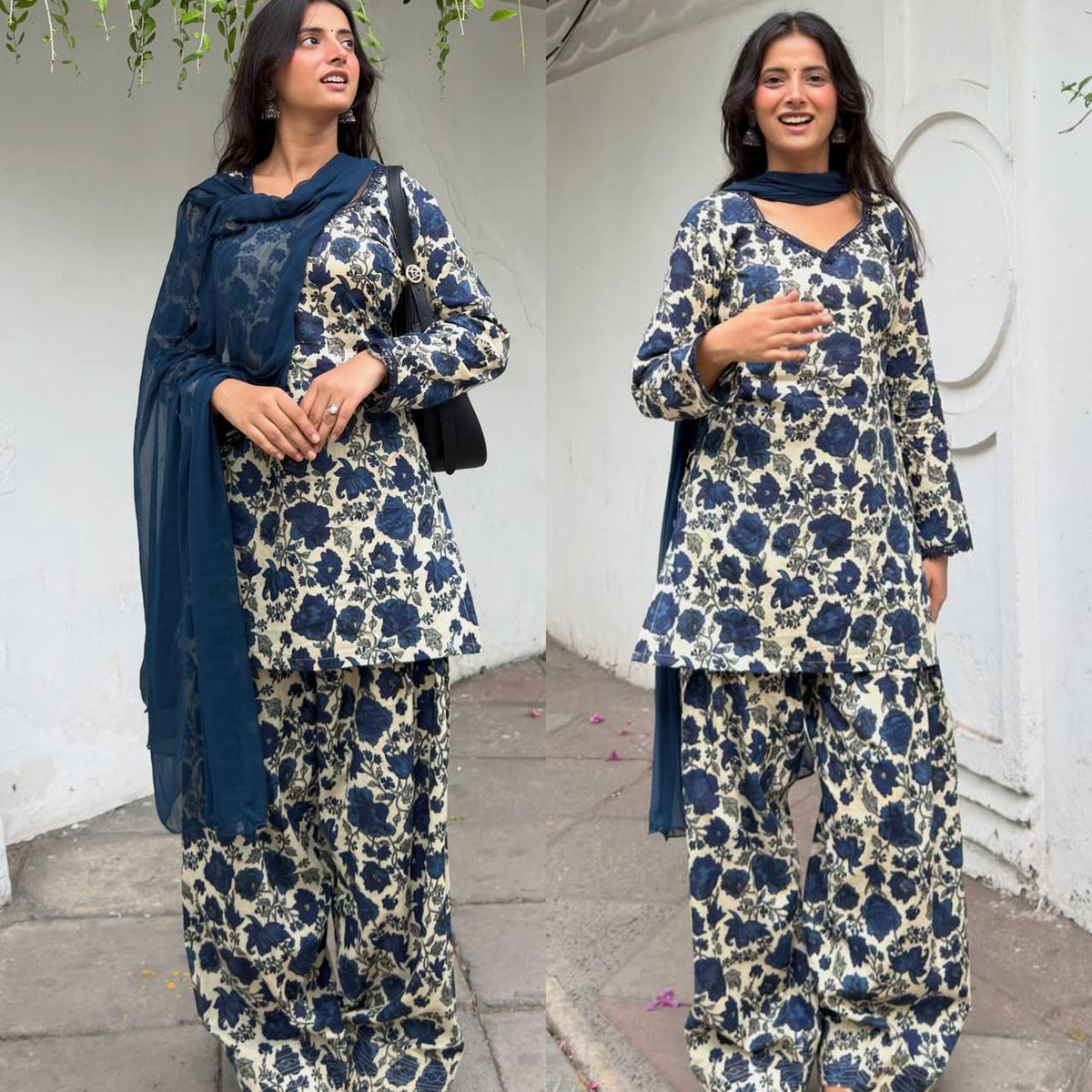 Designer Party Wear Cameric Cotton Top with Farshi Pant and Georgette Dupatta | MF-538