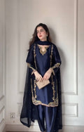 Designer Natural Crepe Silk Moti Full Hand Work Top Farshi Salwar & Organza Dupatta Set