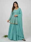 Designer Fancy Silk 5mm Sequin Embroidered Kediyu Top & Lehenga with Faux Georgette Dupatta