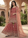 Designer Fancy Crushi Silk Sequin Embroidered Top Sharara Palazzo & Dupatta Set