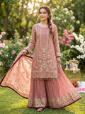 Georgette Sequin & Moti Embroidered Palazzo Suit — Multi Colour Festive Wear