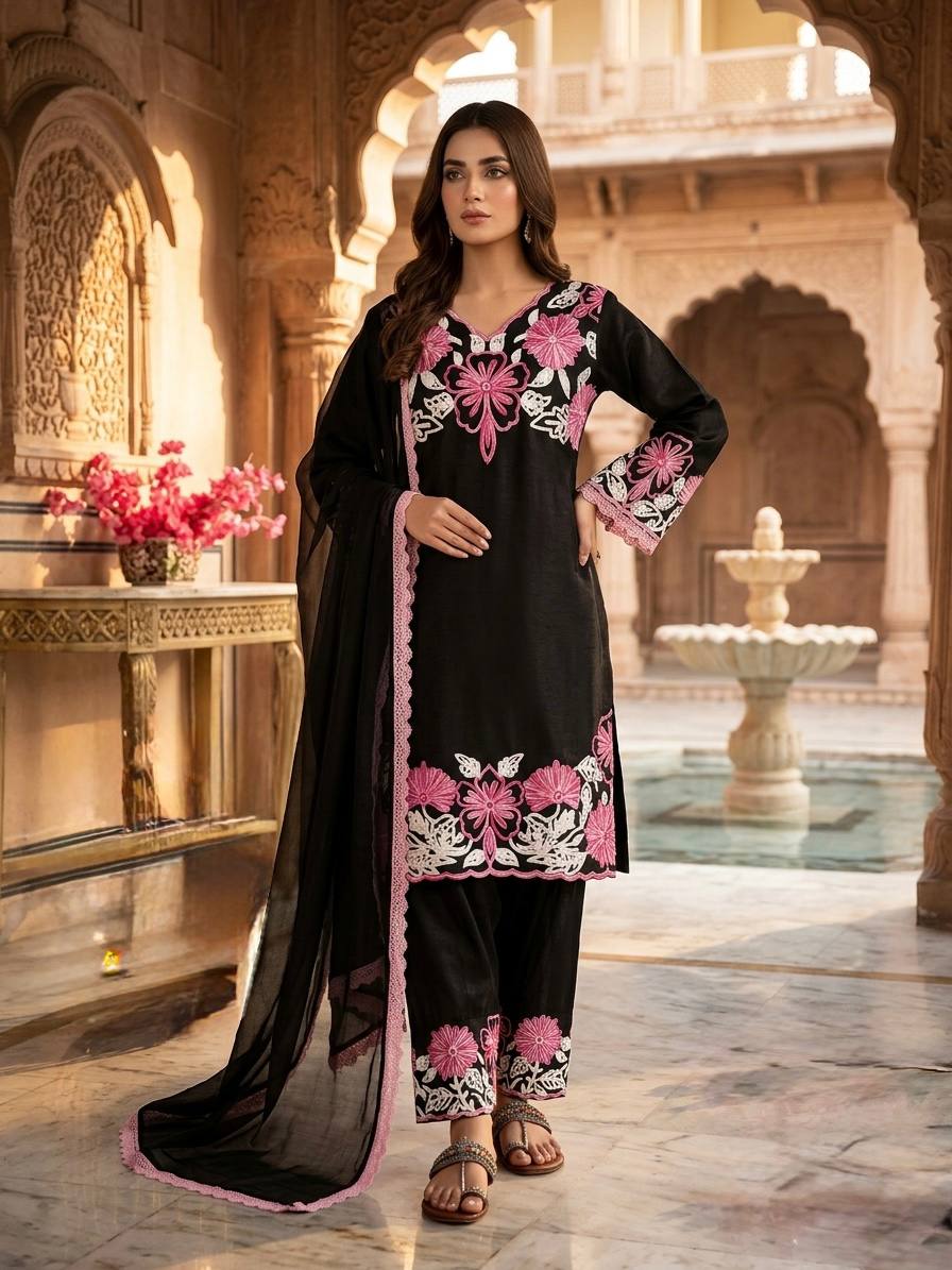 Silk Embroidered Sequins Straight Pant Suit Festive Wear