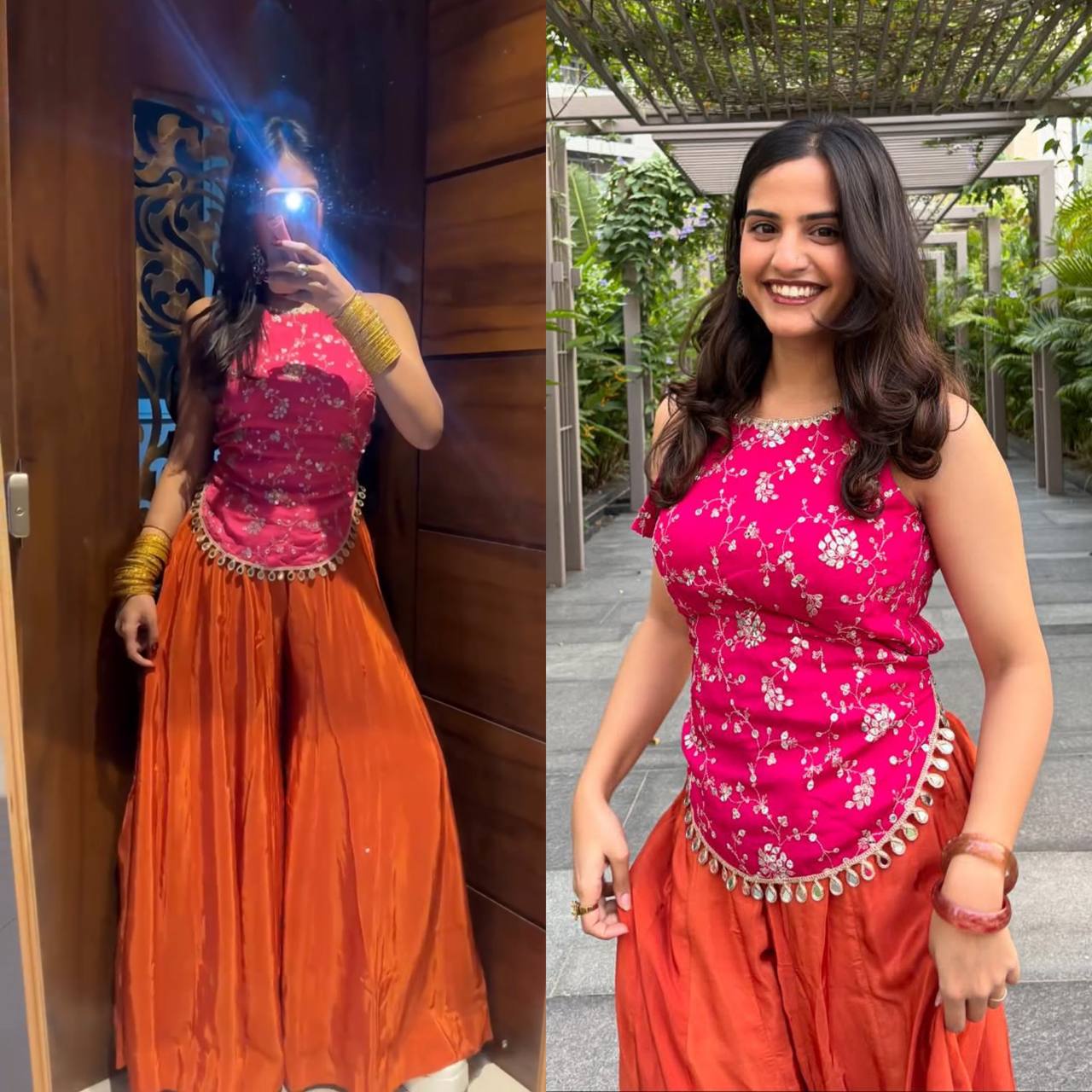 Designer Chinon Silk Sequin & Zari Embroidered Top Sharara Set
