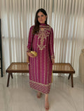 Designer Heavy Natural Crepe Silk Multi Needle Sequin Embroidered Long Suit Top Pant & Dupatta Set