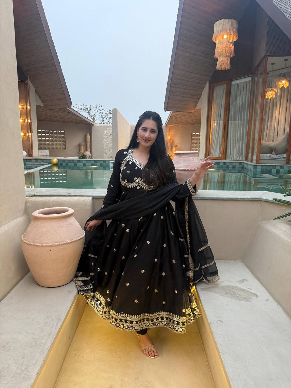 Designer Anarkali Suit in Heavy Vichitra Silk with Sequence & Embroidery Work | ND-5059