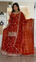 Designer Frendy Silk Thread & Sequin Zari Work Top Palazzo & Dupatta Set
