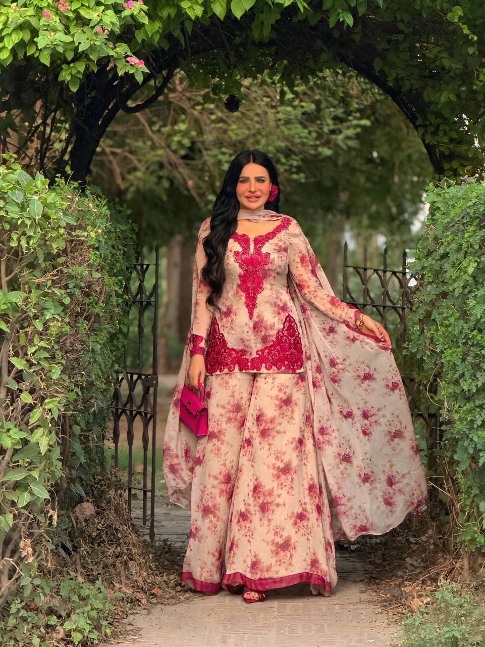 Designer Top, Palazzo & Dupatta in Heavy Faux Georgette Silk with Embroidery & Digital Print | SRK-5352