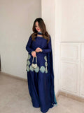Designer Natural Crepe Silk Diamond Sequin Embroidered Top Farshi Salwar & Chiffon Dupatta Set