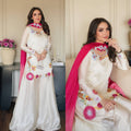 Designer Party Wear Roman Glass Silk Top with Sharara Palazzo and Dupatta