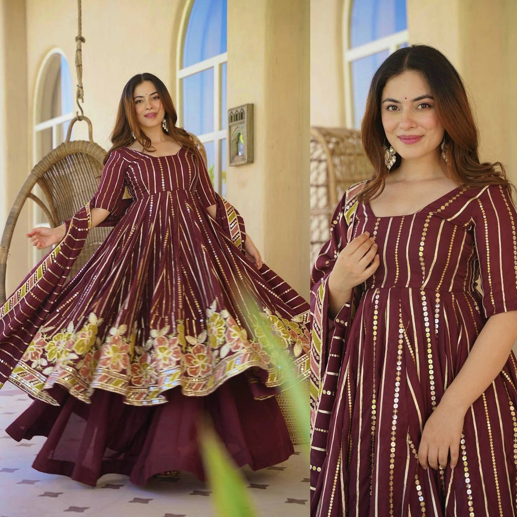 Designer Faux Georgette Anarkali Suit with Sharara Palazzo and Dupatta