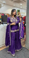 Designer Sharara Set in Pure Heavy Chinon Silk with Embroidery Coding Sequence & Full Embroidery Sleeve