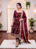 Designer Heavy Fancy Silk 3mm & 5mm Sequin Embroidered Gown Top Pant & Dupatta Set
