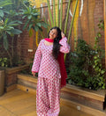 Designer Party Wear Cameric Cotton Fancy Sleeve Top with Farshi Pant and Dupatta