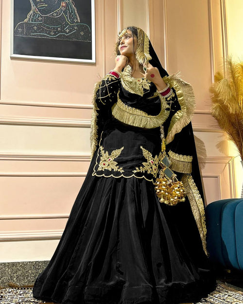 ZAHRA Black Silk Embroidered Abaya Style Gown with Dupatta, Islamic Wedding Dress for Women, Sizes M L XL XXL All AVILABLE
