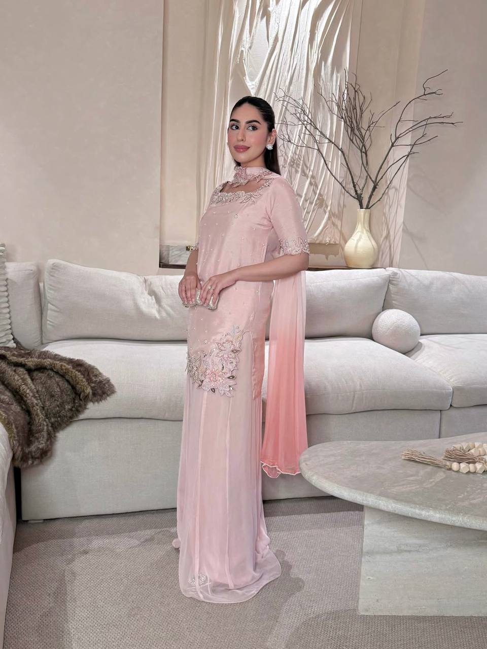 Designer Party Wear Roman Glass Silk Embroidered Top with Sharara Palazzo and Dupatta | MC-2047