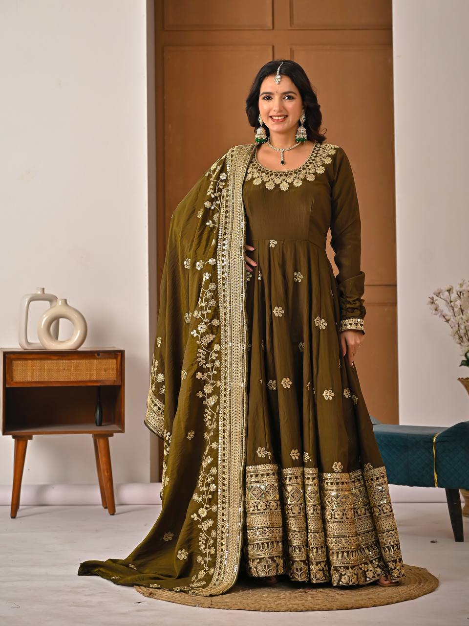 Designer Anarkali Suit in Heavy NC Vichitra Silk with 5mm Sequence & Embroidery Work