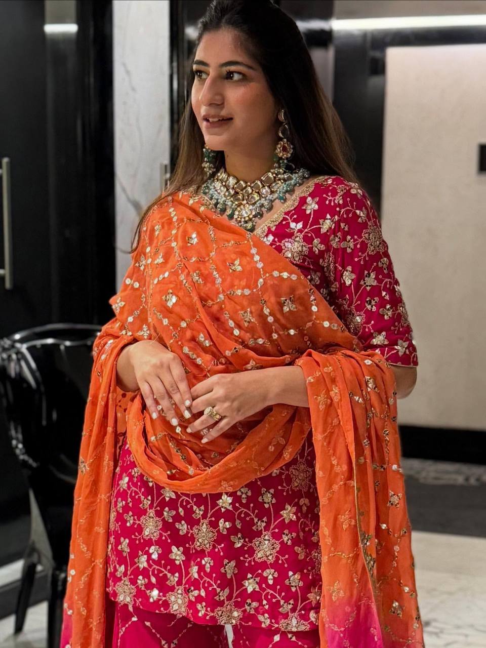 Georgette Sequin Embroidered Sharara Suit — Indian & Pakistani Party Wear