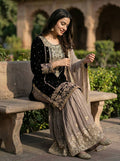 Black Georgette Embroidered Salwar Suit with Sequin & Moti Work