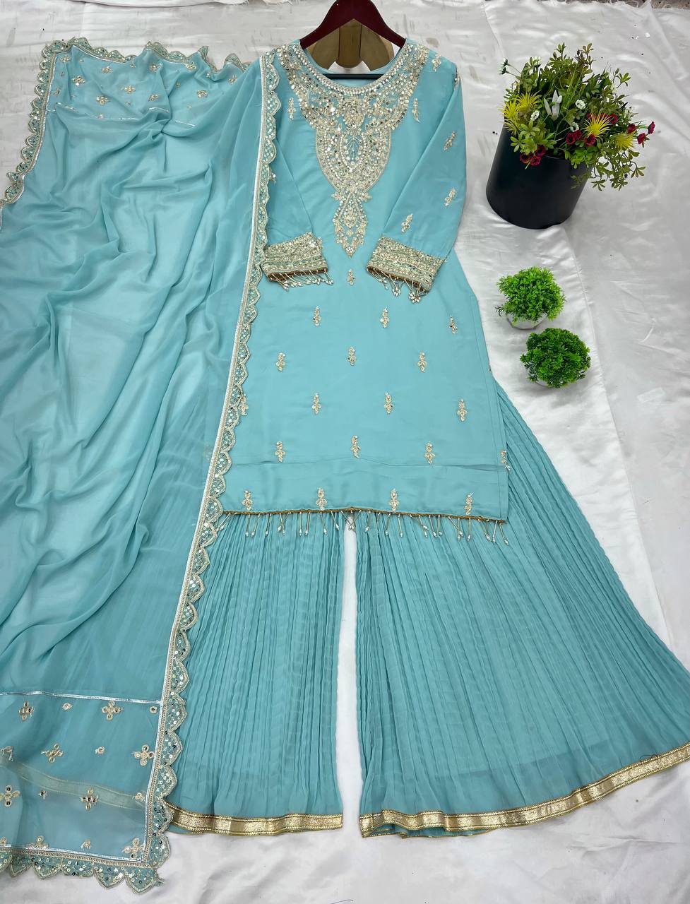 Light Blue Georgette Embroidered Salwar Kameez — Pakistani Wedding Dress