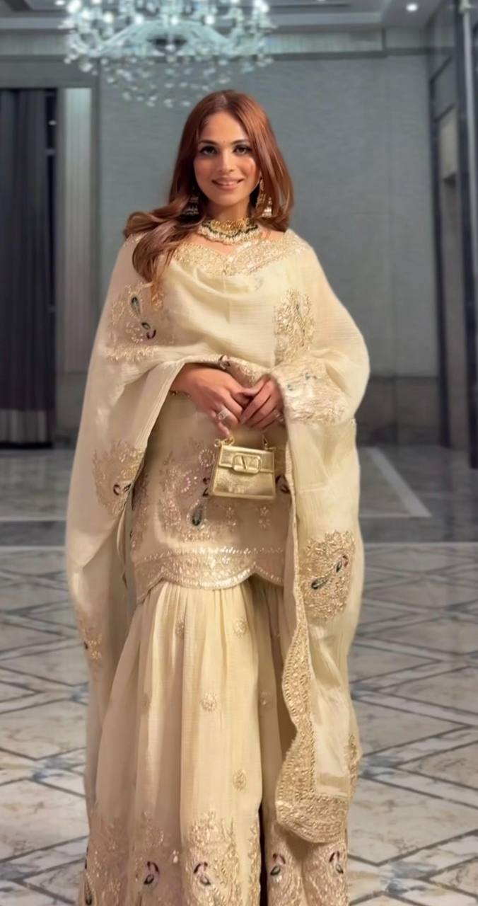 Chinon Silk Embroidered Prom Dress with Coding & Sequence Work
