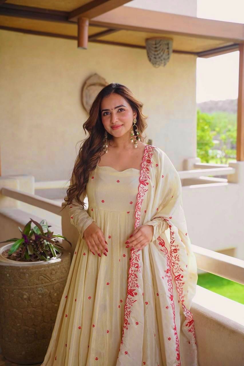 Designer Cosmos Silk Anarkali Suit with Sharara Palazzo and Dupatta