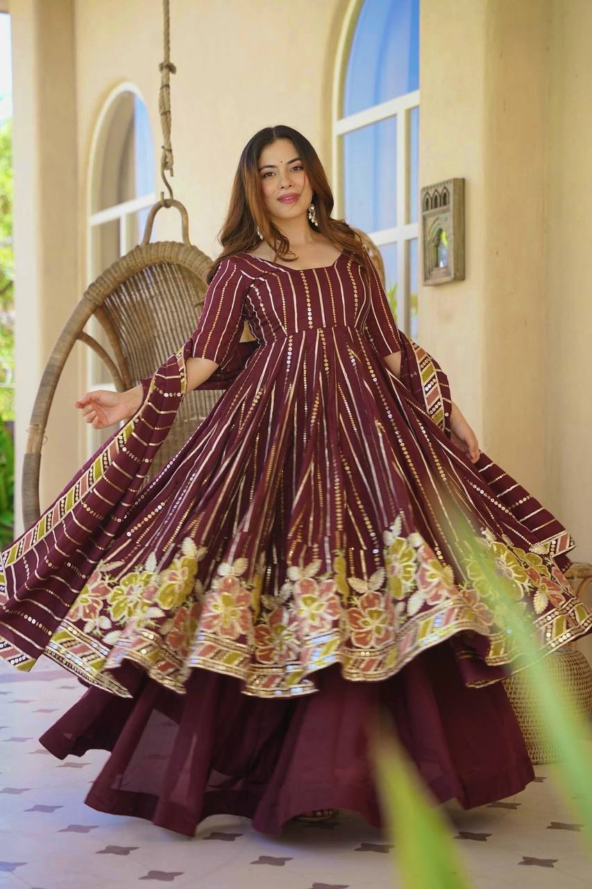 Designer Faux Georgette Anarkali Suit with Sharara Palazzo and Dupatta