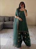 Designer Party Wear Aada Slab Silk Sequin Top with Farshi Salwar and Dupatta
