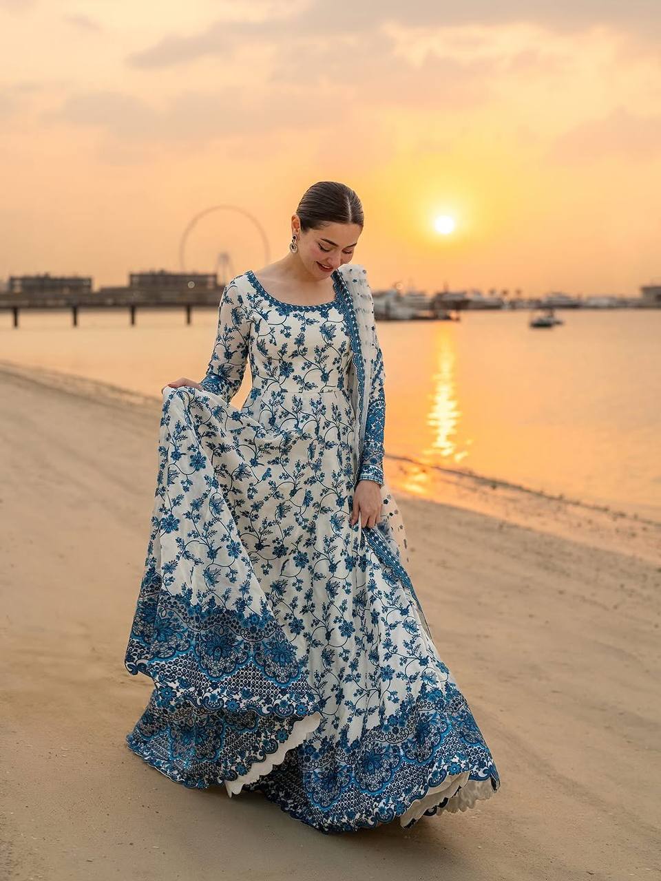 White Georgette & Organza Silk Embroidered Gown — Wedding & Festive Wear