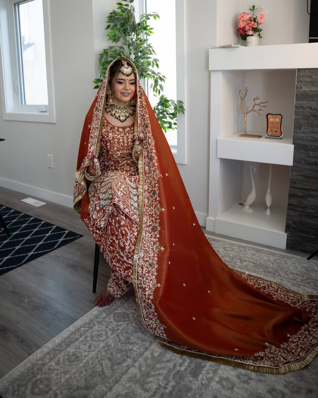Designer Natural Crepe Silk 5mm Sequin Embroidered Long Punjabi Top Farshi Salwar & Dupatta Set