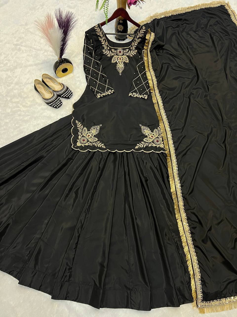 ZAHRA Black Silk Embroidered Abaya Style Gown with Dupatta, Islamic Wedding Dress for Women, Sizes M L XL XXL All AVILABLE