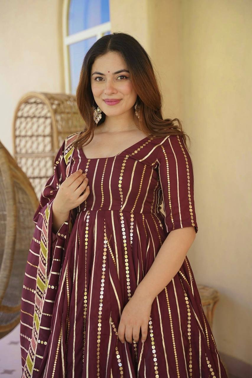 Designer Faux Georgette Anarkali Suit with Sharara Palazzo and Dupatta