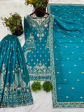 Chinon Silk Sequin Embroidered Sharara Suit with Dupatta