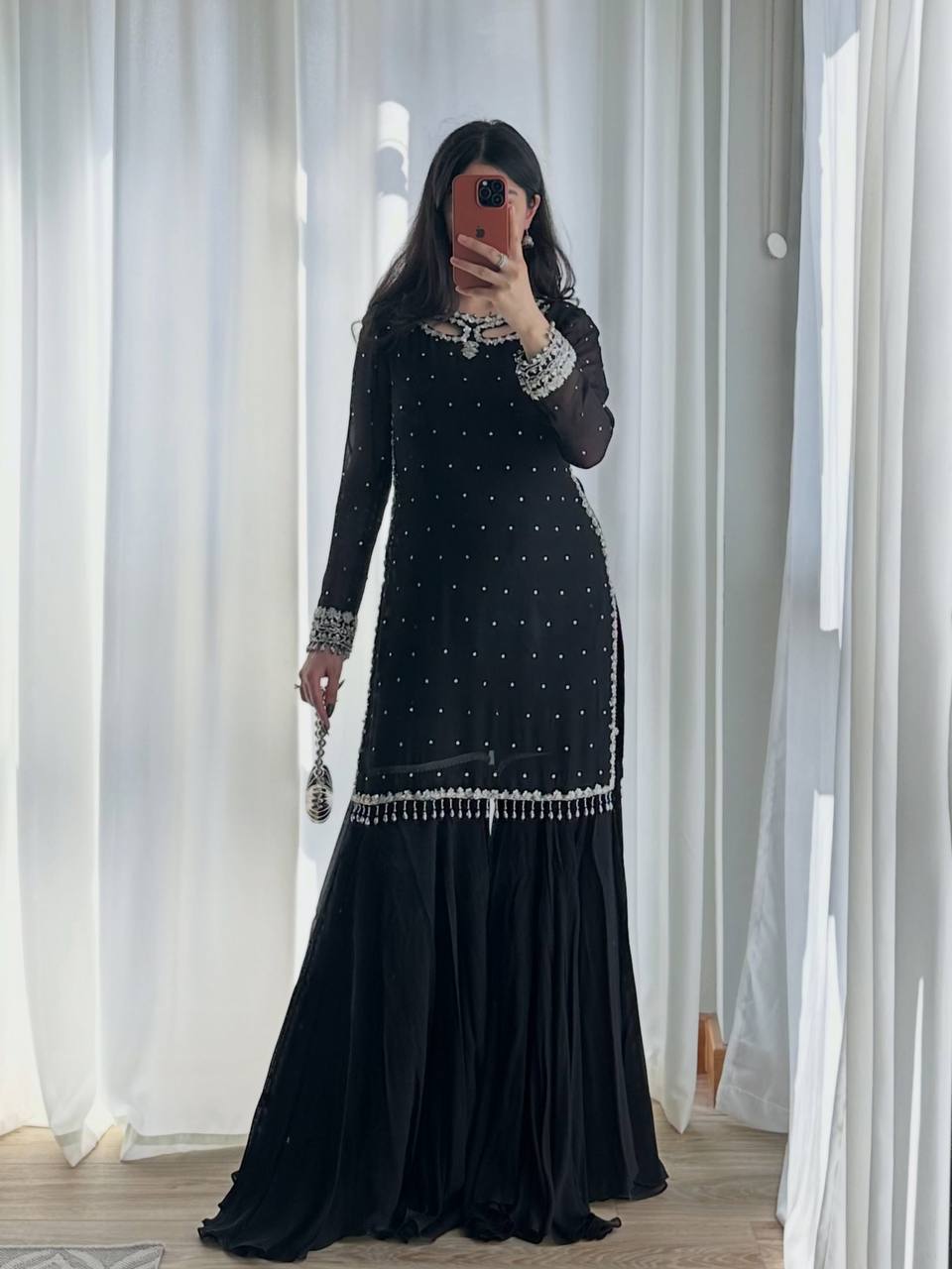 Designer Top, Palazzo & Dupatta in Heavy Faux Georgette with Embroidery Sequence Work | SRK-5353