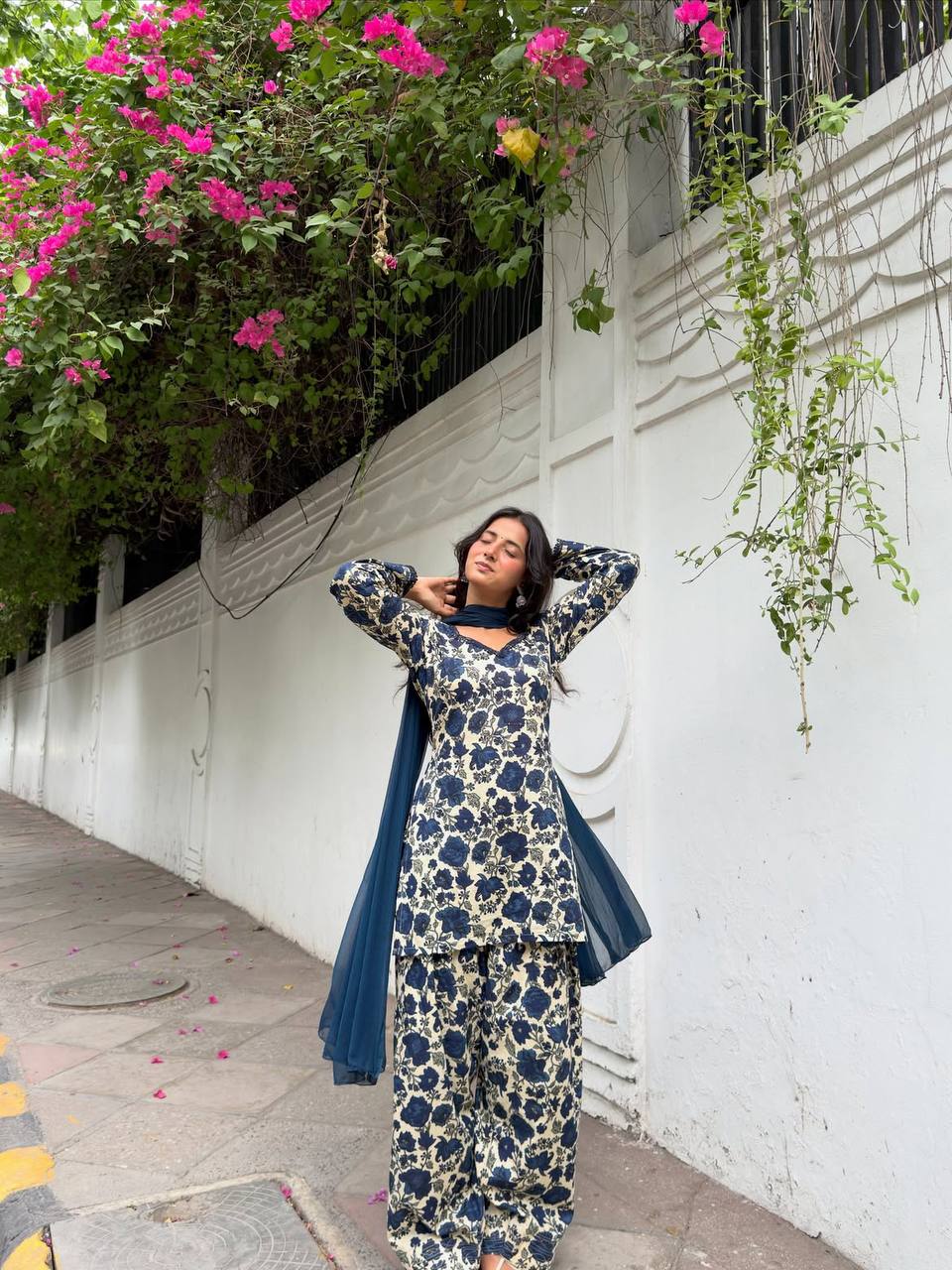 Designer Party Wear Cameric Cotton Top with Farshi Pant and Georgette Dupatta | MF-538