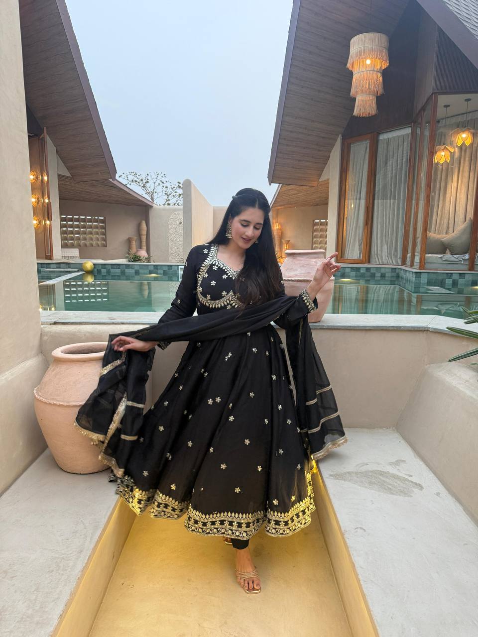 Designer Anarkali Suit in Heavy Vichitra Silk with Sequence & Embroidery Work | ND-5059