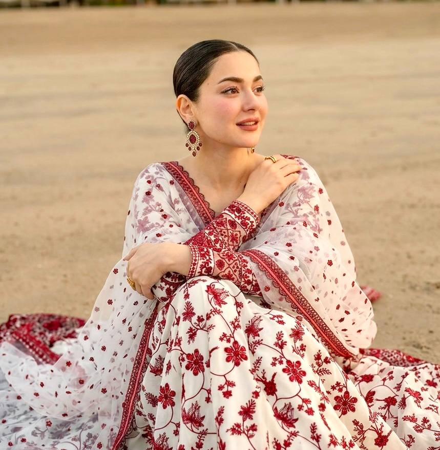 Maroon & White Georgette Organza Embroidered Gown with Dupatta