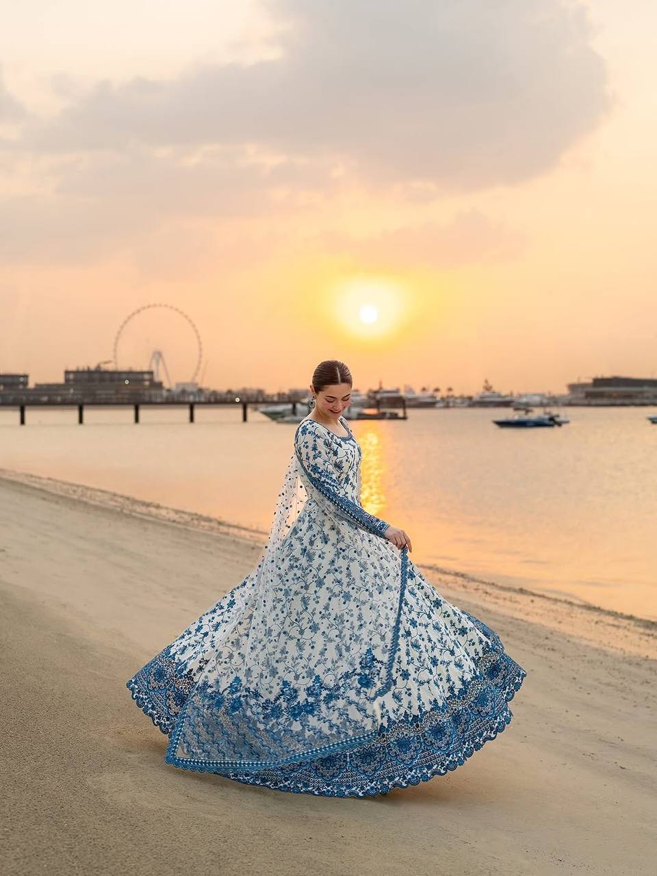 White Georgette & Organza Silk Embroidered Gown — Wedding & Festive Wear